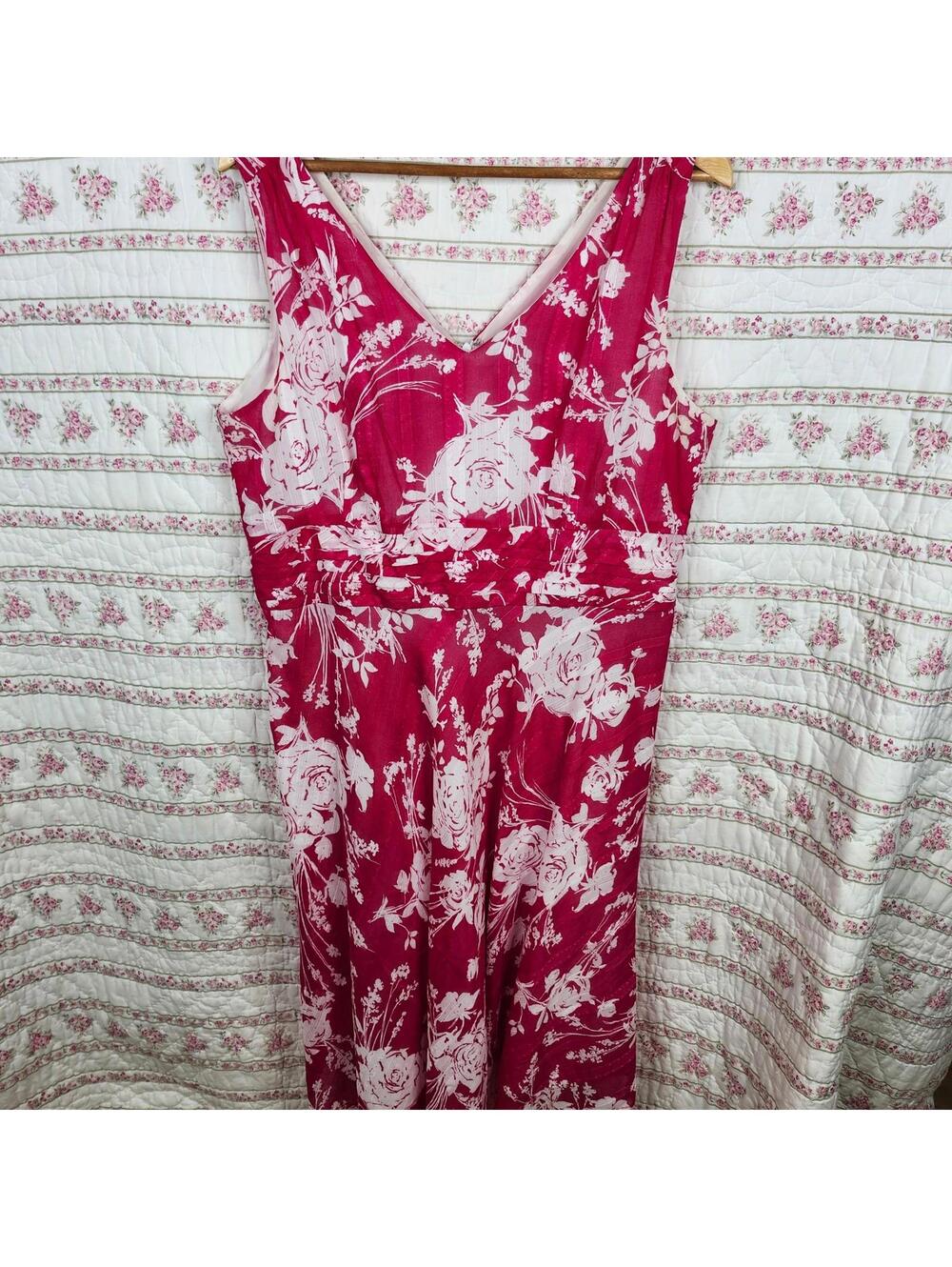Robbie Bee Red White Floral Print Dress Sleeveless Cotton Size 16